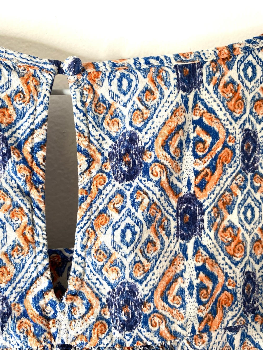 Lucky Brand Boho Peasant Blouse Blue Orange Medallion Print Rayon Top - Picture 6 of 7